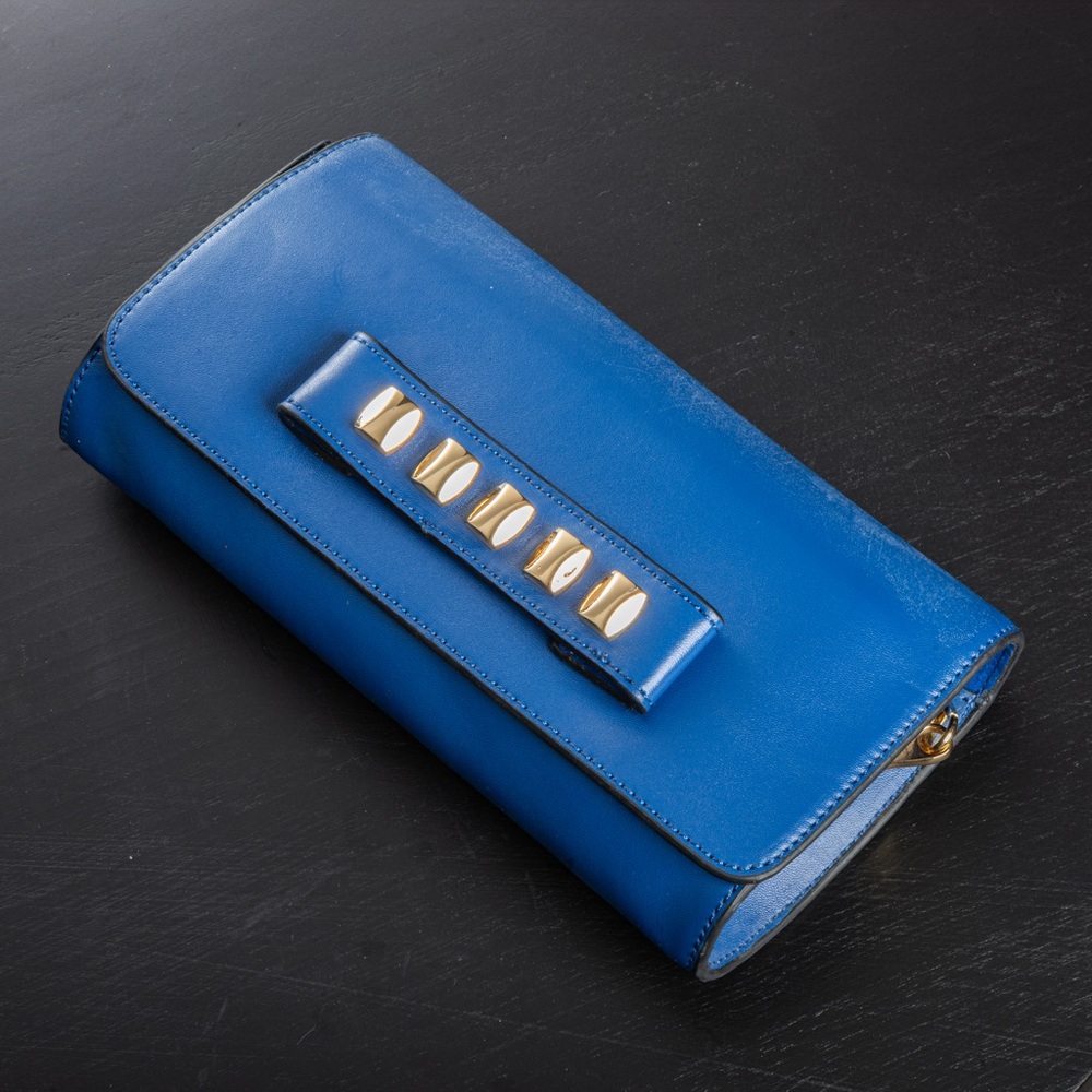 Danier Leather Royal Blue Clutch with Gold Accents BNWT